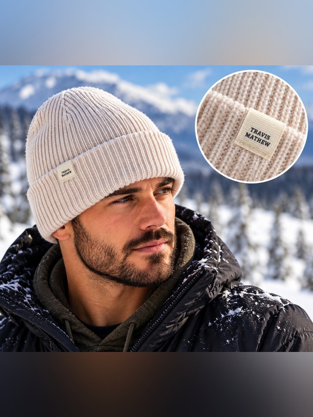 Travis Mathew Men’s Cream Ribbed Beanie